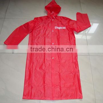Waterproof Hooded Red PVC Raincoat With Logo