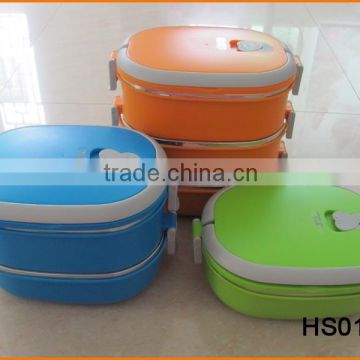 HS019 Square Shape Plastic And Stainless Steel Combination Lunch Box