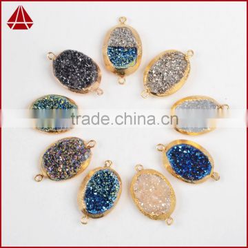 Gold Electroplated 20x15mm Oval Gorgeous Quality Dazzling Small Druzy Agate Stone Gems Oval Connector with Titanium Tri Color                        
                                                Quality Choice