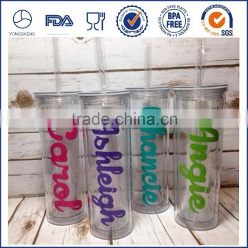 500ML Plastic Tumbler with Straw- Hot and Cold Double Wall Drinking Mug- 16 oz. Skinny Acrylic Tumbler