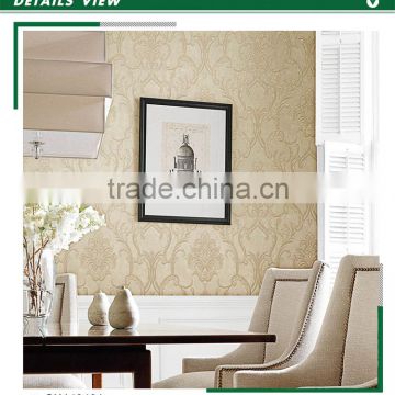 amazing embossed plastic wallpaper, vanilla yellow classic damask wallcovering for hallway , small scale wall sticker wholesale