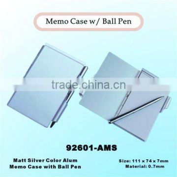 latest promotional metal cover sticky memo pad with ball pen