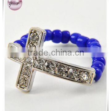 Rhodiumized Royal Blue Seed Beads Ring