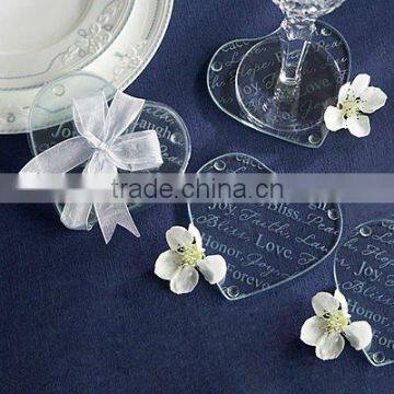 good wishes wedding favor heart glass coaster