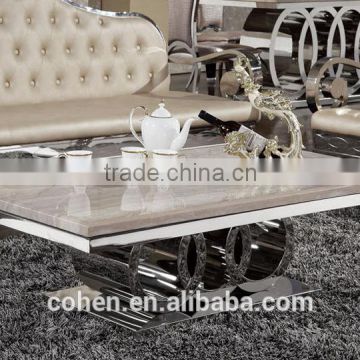 Foshan factory stainless steel tea/coffee/center table furniture with marble top