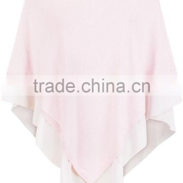 Pure Cashmere Knitted Girls Poncho Sweater with Silk Fringe