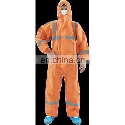 SMS coverall workwear type5/6 antistatic,waterproof,asbestos with reflective tape orange color