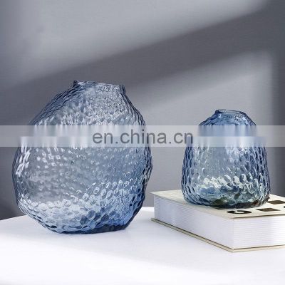 New Design Modern Luxury Nordic Blue Flower Shaped Glass Vase Decoration For Wedding Decor