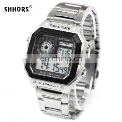 SHHORS 0300B Low Cost Men's Square Digital Watch Rubber Strap Light Display Chronograph Watch