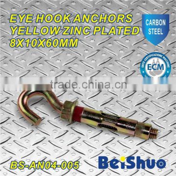 BS-AN04-005 hook type sleeve anchor with nut and red washer yellow zinc plated