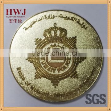 60mm Diameter shiny gold color with sandblast background effect custom challenge coin