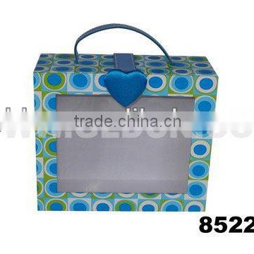 Wholesale blue paper gift box with clear PVC window/handle/clasp from China supplier