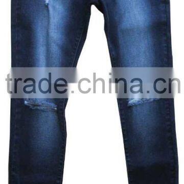 New design stylish women strech rippe supper skinny jeans ladied blue destroy denim pants manufacturer