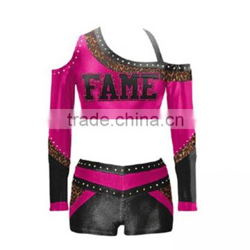 Pink color all star Long Sleeve custom Cheerleading Uniforms with rhinestones