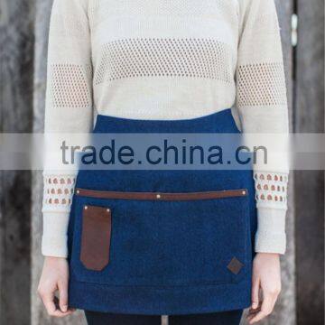 Super Quality Blue Denim and Leather Half Apron Made in China