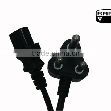 south africa power cord with IEC 60320 C13 plugs rated 10A