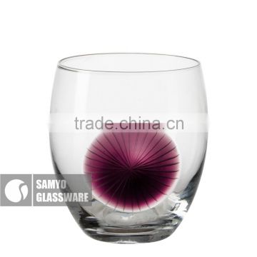 samyo mouth blown old fashion clear glass with purple circle decoration