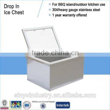 Outdoor cooking island stainless beverage ice bin