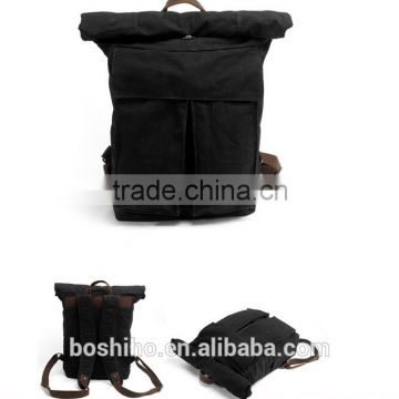Boshiho latest design genuine cowhide leather backpack bag outdoor backpack black