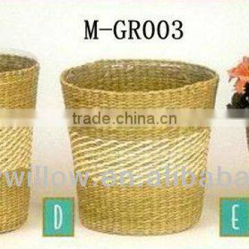 3 piece cylindrical straw storage baskets & wheat grass basket
