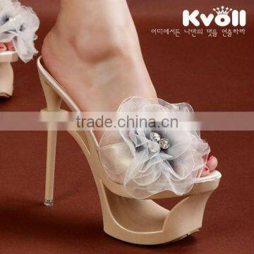 high heel platform slippers with flower