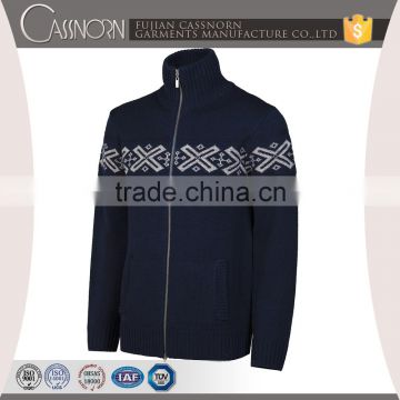 customized two-way zip design jacquard zip-up cardigan mens merino wool sweater