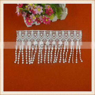 New design white fringe pom pom cotton chemical lace trim wholesale fringe lace blouse design