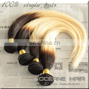 Unprocessed factory price cheap straight ombre hair weaves