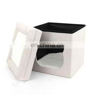 RTS Cheap price  Cute Comfortable Faux Linen Pet House  Foldable storage ottoman