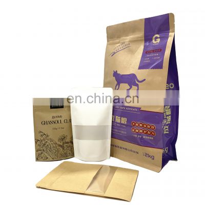 Free samples custom zipper Standing up pouches Brown Kraft paper packaging bag with clear window