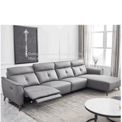 New Italian Minimalist Leather Leather Art Functional Sofa Living Room Simple Fashion L-Shaped Left And Right Corner Chaise Longue Sofa