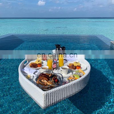 Cheap Wholesale PE Rattan Floating Pool Tray Hotel Water Floating Breakfast Serving Tray