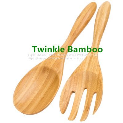 Bamboo salad set bamboo utensil set for sale bambu spoon set 2pcs from China