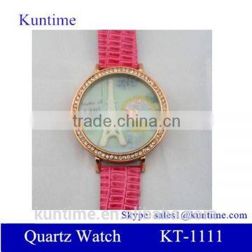 Eiffel Tower Pattern Diamante Dial Leather quartz watch for gifts