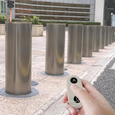 High Quality K8 M40 Battery Model LED Light Automatic Rising Bollard Rated Crash Anti Theft 304 SS Residential Tested Bollards