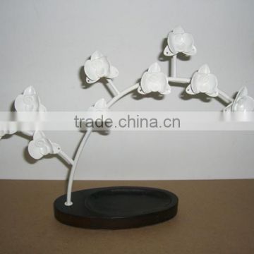 unique designed iron and wood white plum blossom jewelry tree and tray, tree jewelry display stands