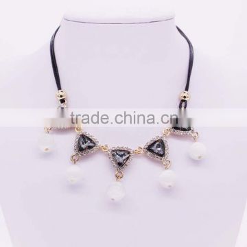 Imitation Leather Necklace with 18K gold and glass bead geometrical shape Pendant GJ-085