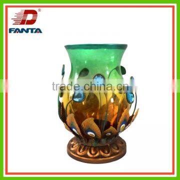 Creative metal glass peacock tea light holder for home decoration