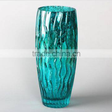 emboss glass vases in ocean blue color