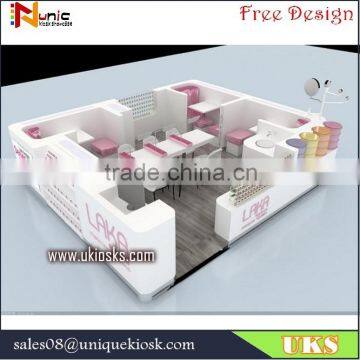 Laka style nail salon furniture / nail kiosk / nail bar with 3 manicure + 3 pedicure for shopping mall