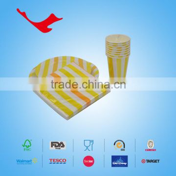 Single color stripe printed Decorative Paper Napkin(1/4,1/6 folded) with paper platle & cup