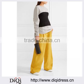 Wholesale Women Apparel Casual Simple Yellow-color Twill Wide-leg Pants(DQE0394P)