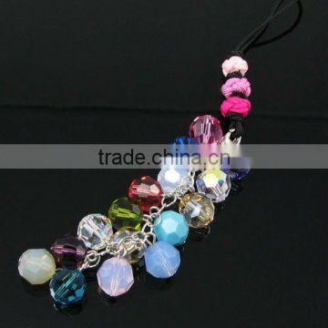 fashion crystal bead mobile charm, high quality Korea crystal cell phone accessories, color crystal bead mobile accessories