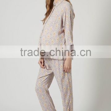 Wholesale long sleeves meadow printed maternity pajamas sets