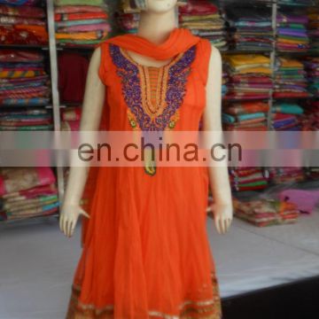 Anarkali Resham work Suit Indian Pakistani Designer Party Wear Orange Salwar Kameez