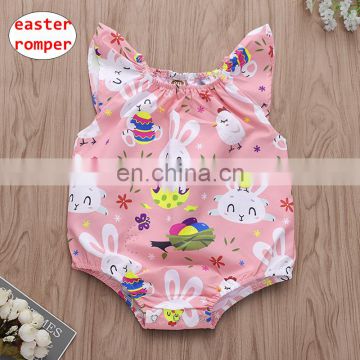 Easter Newborn Romper Baby Pink Rabbit Print Jumpsuit Short sleeve