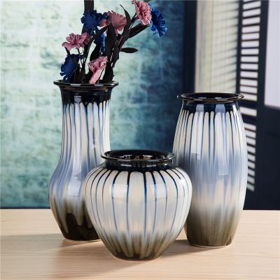 Chinese Style Jingdezhen Blue Ruby Color Ceramic Plant Vase For Home Office Table Decor