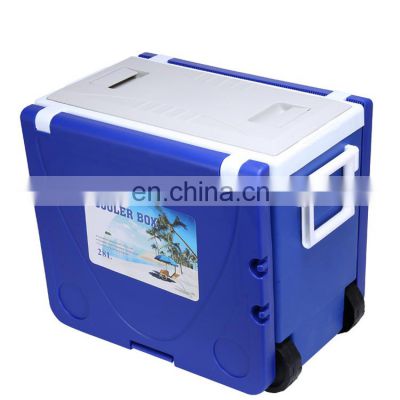 Portable 28L cooler box with wheels plastic cooler box with table