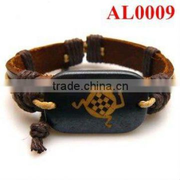2012 Retro bracelet, DIY engraved bracelet with brown wide leather and ox bone AL0009