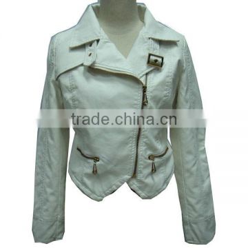 White mini leather jacket for women manufacturer in China